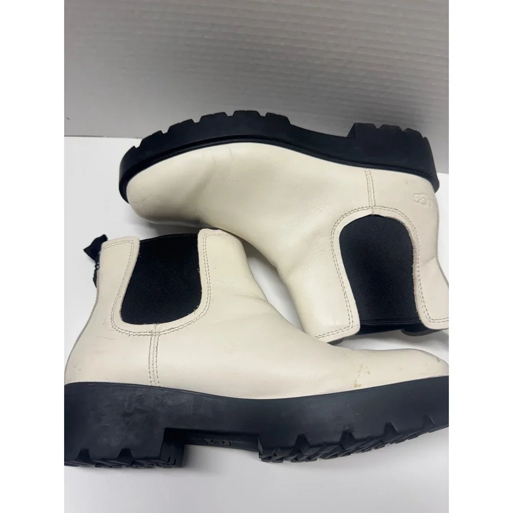 UGG Ashton Chelsea Boots Bright White Leather‎ Lug Sole 1115891 Womens 10